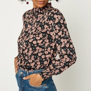 Hayden LA Floral Black and Pink Smocked Blouse